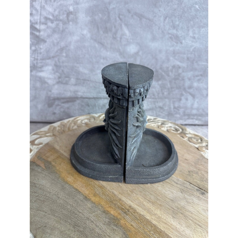 Vintage Sun Face Celestial Bookends Dark Gray Stone Finish Gothic Decor Set of 2